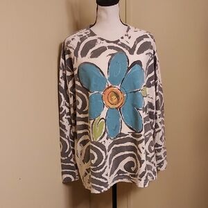 L/XL Cream and Gray Tie-Dye Long Sleeve Top